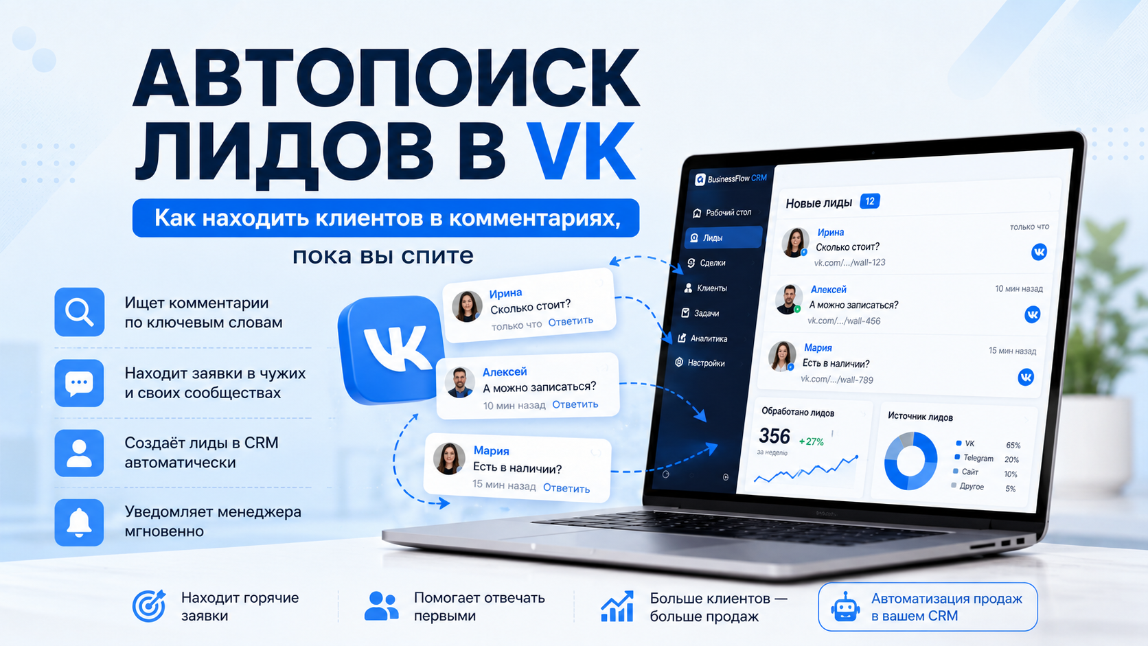 Автопоиск лидов в VK: как находить клиентов в комментариях, пока вы спите